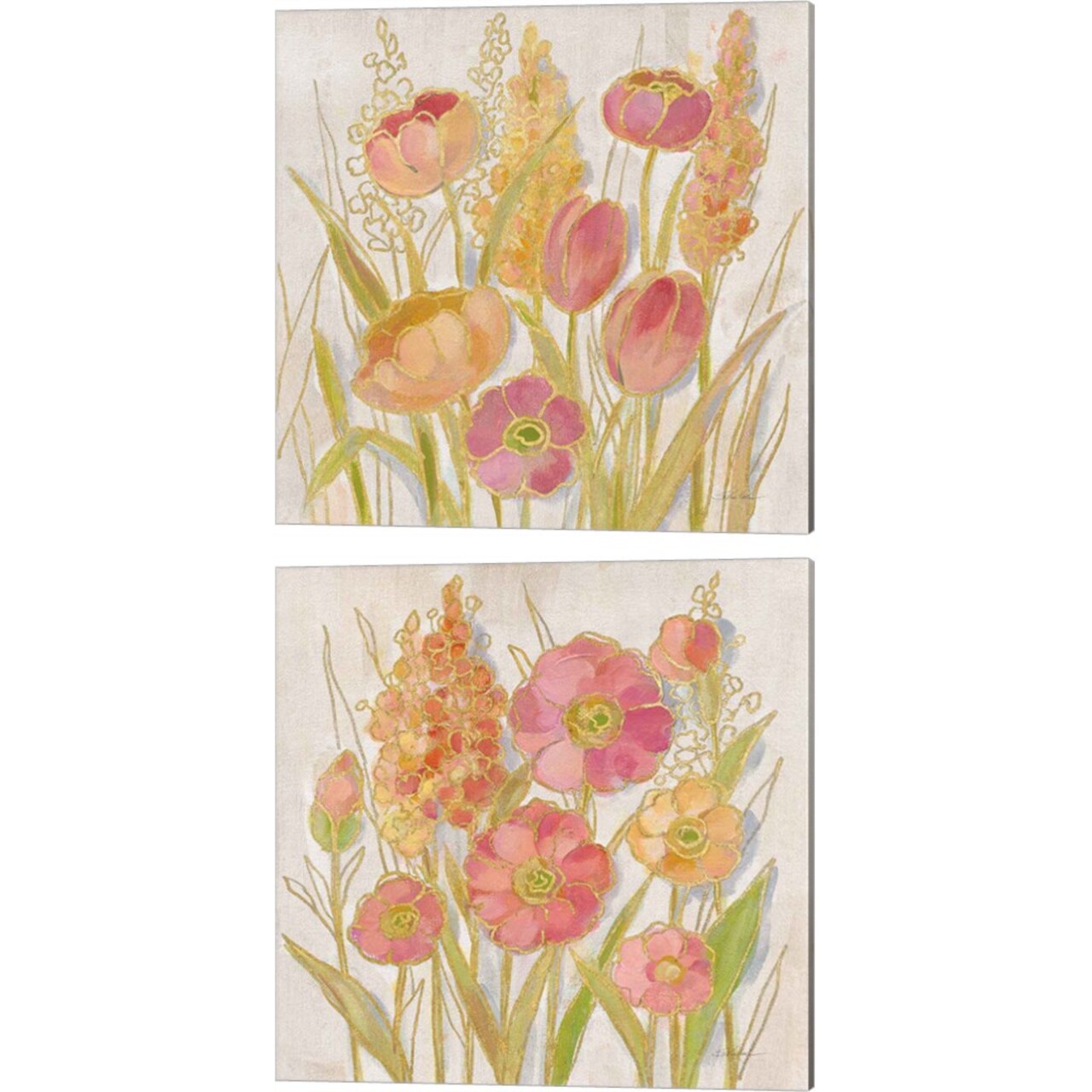 Opalescent Floral by Silvia Vassileva 14" x 14" Canvas Wall Art (Set of 2)
